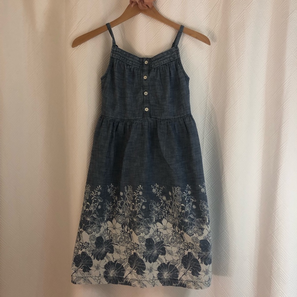 GAP girls Denim spaghetti strap dress with flowers